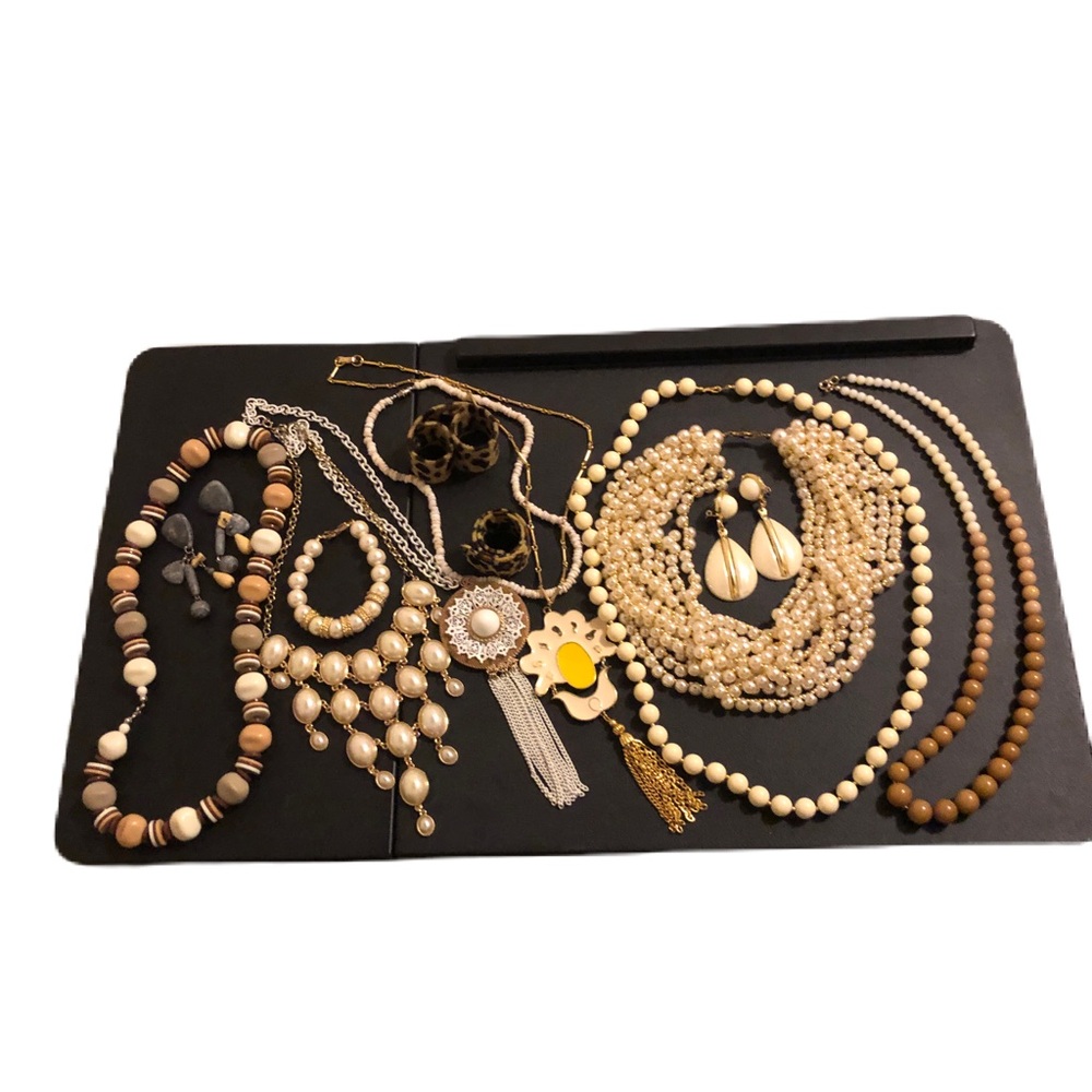 Assorted Cream, White and Brown Unsigned Vintage Jewelry Lot
